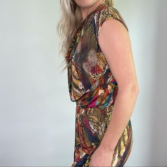 Max Mara Pink,Tan,Turquoise Drape Sleeveless Dress - Picture 9 of 15